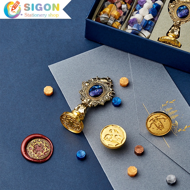 Con Dấu Kim Loại Với Tay Cầm Đính Đá Họa Tiết Bầu Trời Đầy Sao Phong Cách Vintage