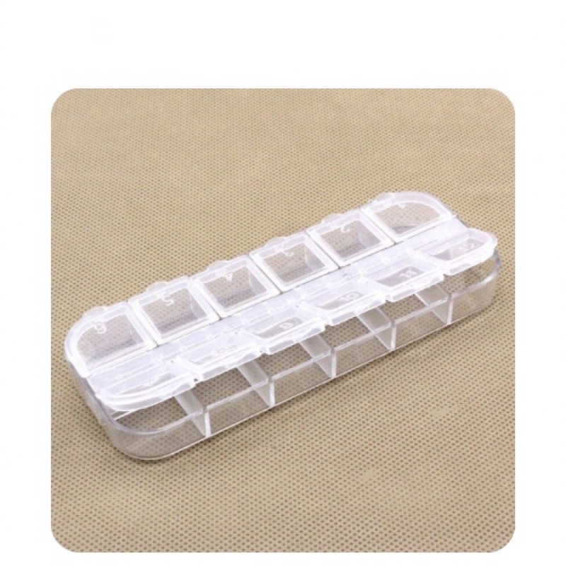 Hộp nhựa 12 ô đựng đá, charm, khay đựng phụ kiện nail có nắp đậy