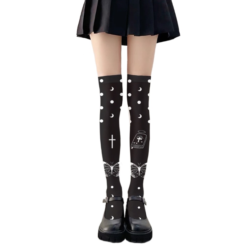 Tất Cao Ngang Đùi Họa Tiết Bướm / Bí Ngô Phong Cách Gothic Lolita xiangbao