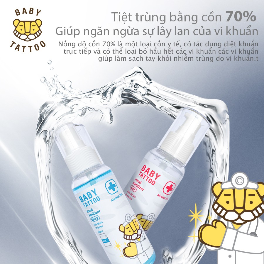 BABY TATTOO Nước Rửa Tay Khô Dạng Xịt Nhỏ Gọn, Tiện Lợi, Diệt Khuẩn 99,9%