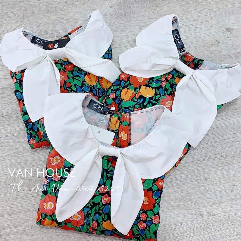 Váy hoa cổ nơ xinh