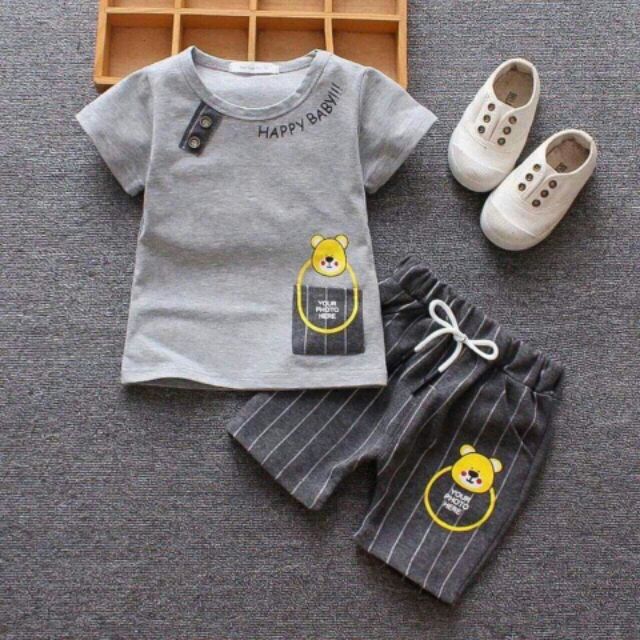 Bộ hè bé trai khuy lệch_ quần áo bé trai