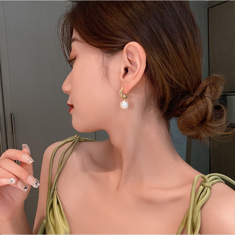 Bông Tai Hai Mảnh Đính Ngọc Trai Đơn Giản Có Thể Tháo Rời