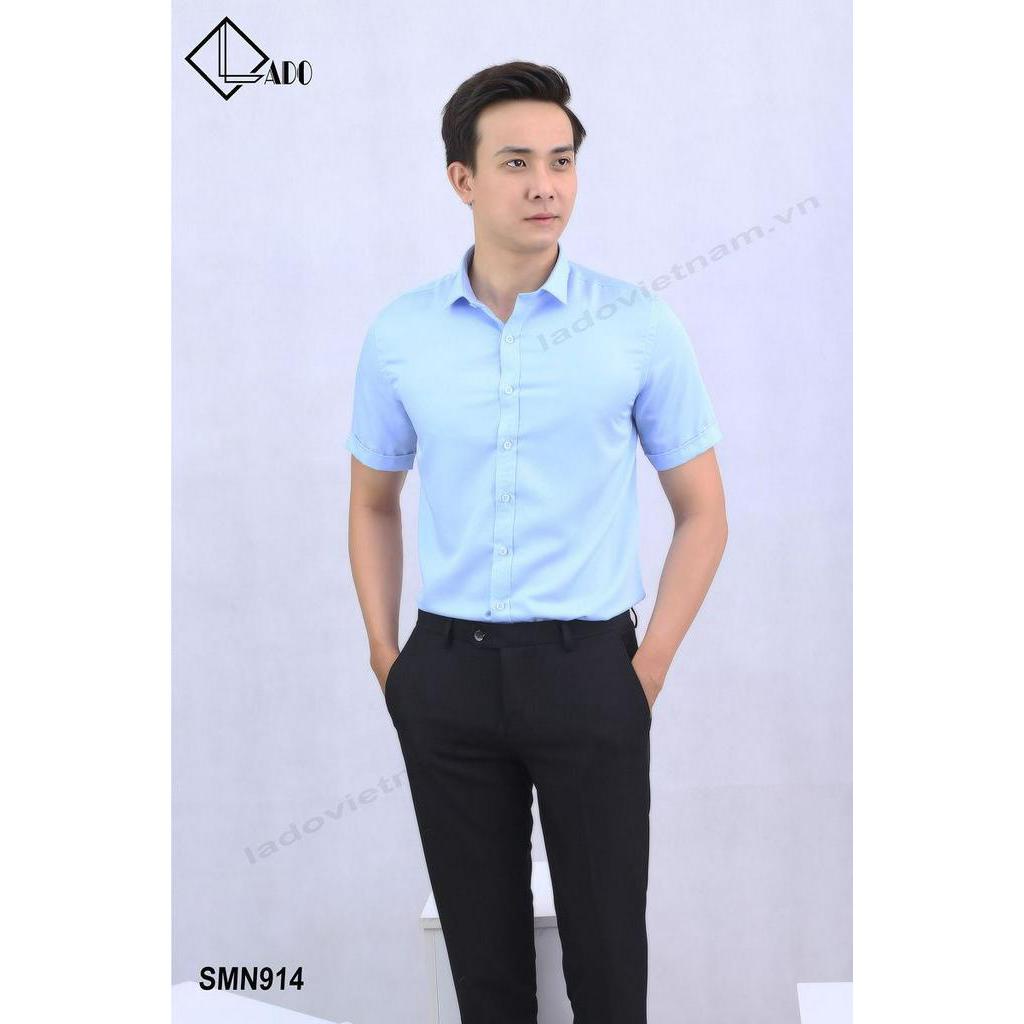 Áo sơ mi trơn ngắn tay màu xanh da trời co dãn nhẹ LADO 914