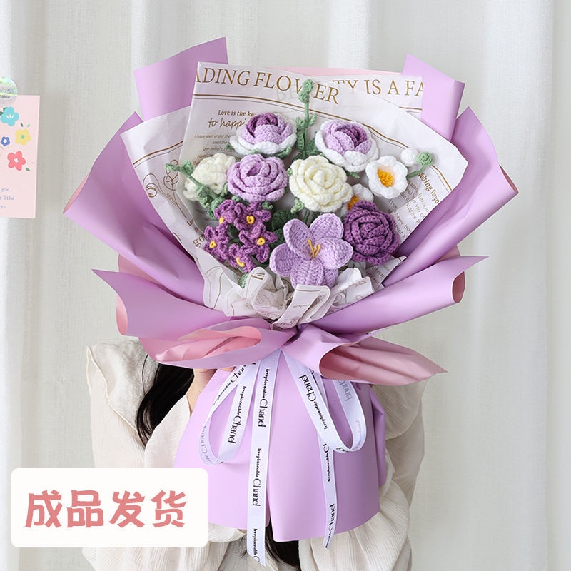 Bó Hoa Tulip Đan Len Kết Hợp Hoa Hồng / Hướng Dương Giả Làm Quà Tặng Lễ Hội Cho Bé Trai Và Bạn Gái