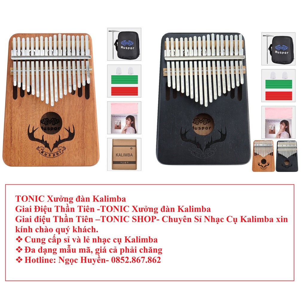 Đàn kalimba 17 phím gỗ nguyên khối Mahagony GECKO000056-Muspor 17IM125
