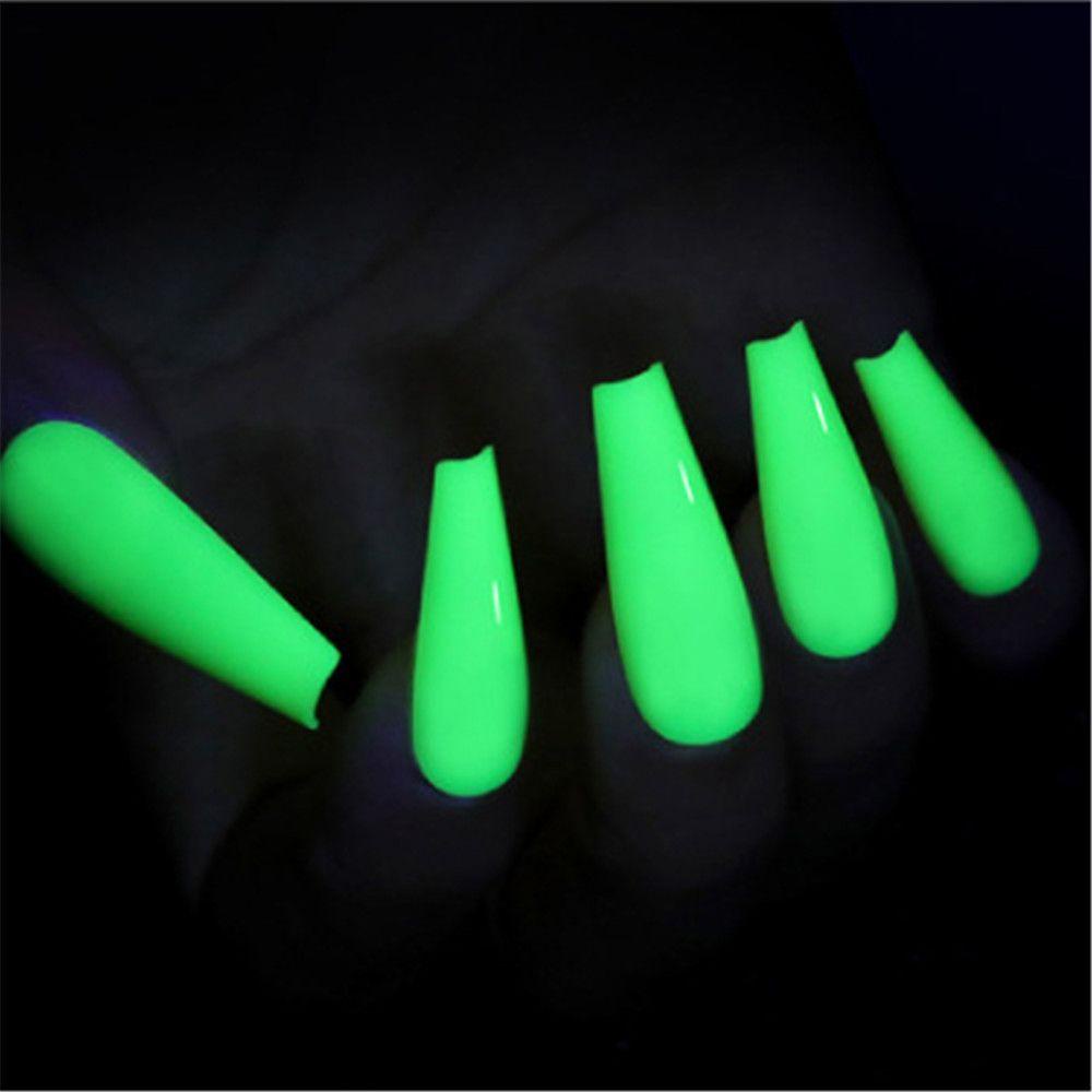 Bộ 24 Móng Tay Giả Hình Quan Tài Màu Trơn Phát Sáng Thời Trang