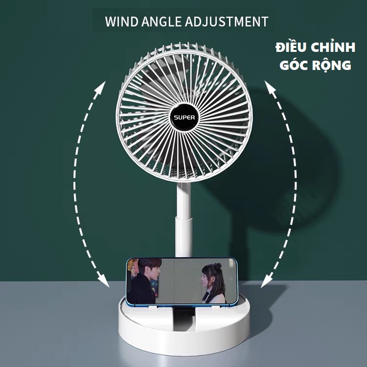 Quạt tích điện để bàn, quạt mini không dây sạc pin USB có 3 tốc độ gió, pin 1200mAh