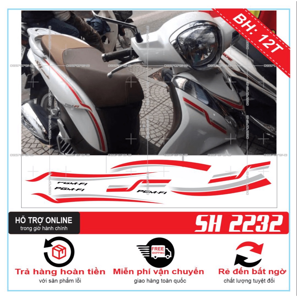 TEM XE SH MODE CHỈ ĐỎ TRẮNG -- SHIN DECAL 2