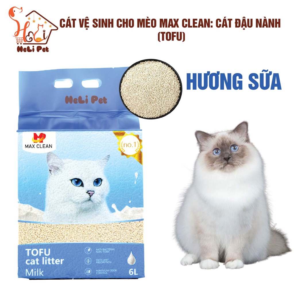 Cát Đậu Nành Max Clean Cát Tofu Vệ Sinh Cao Cấp Cho Mèo Siêu Vón Cục Không Bụi HeLiPet