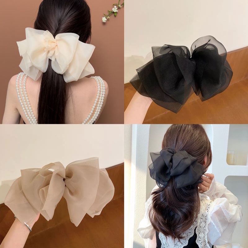 Kẹp Tóc Nơ Vải Chiffon Cỡ Lớn Kiểu Hàn Quốc Thanh Lịch