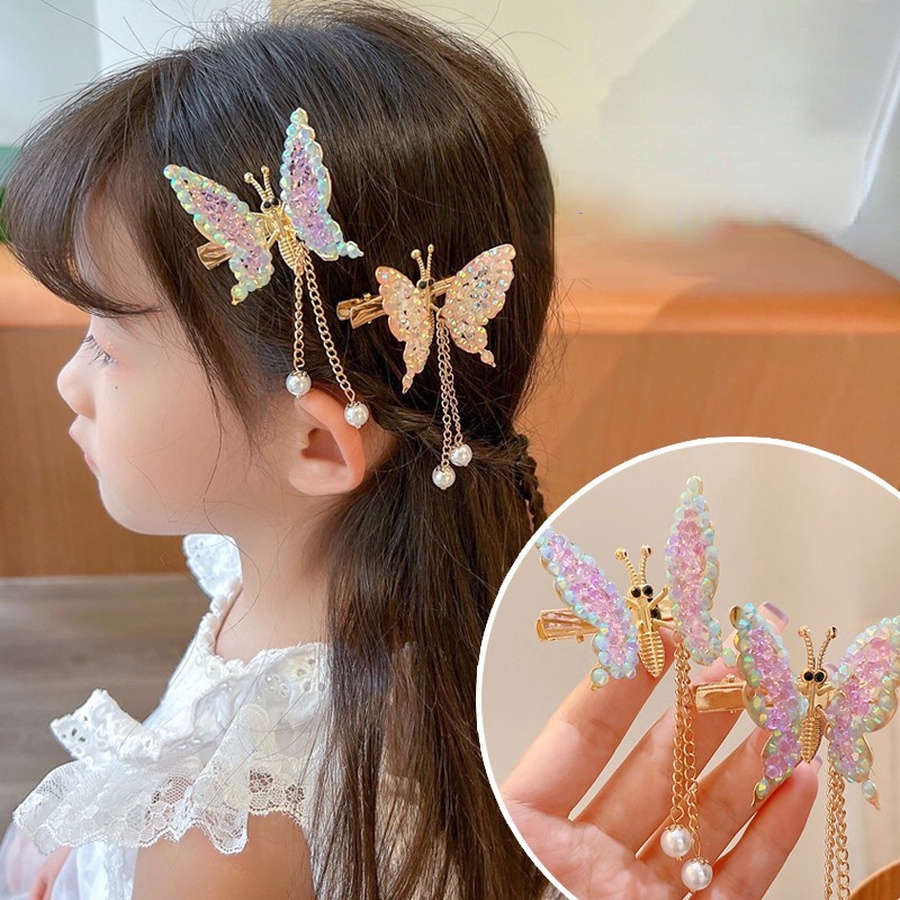 Kẹp Tóc Hình Bướm Đính Ngọc Trai Xinh Xắn Cho Bé Gái
