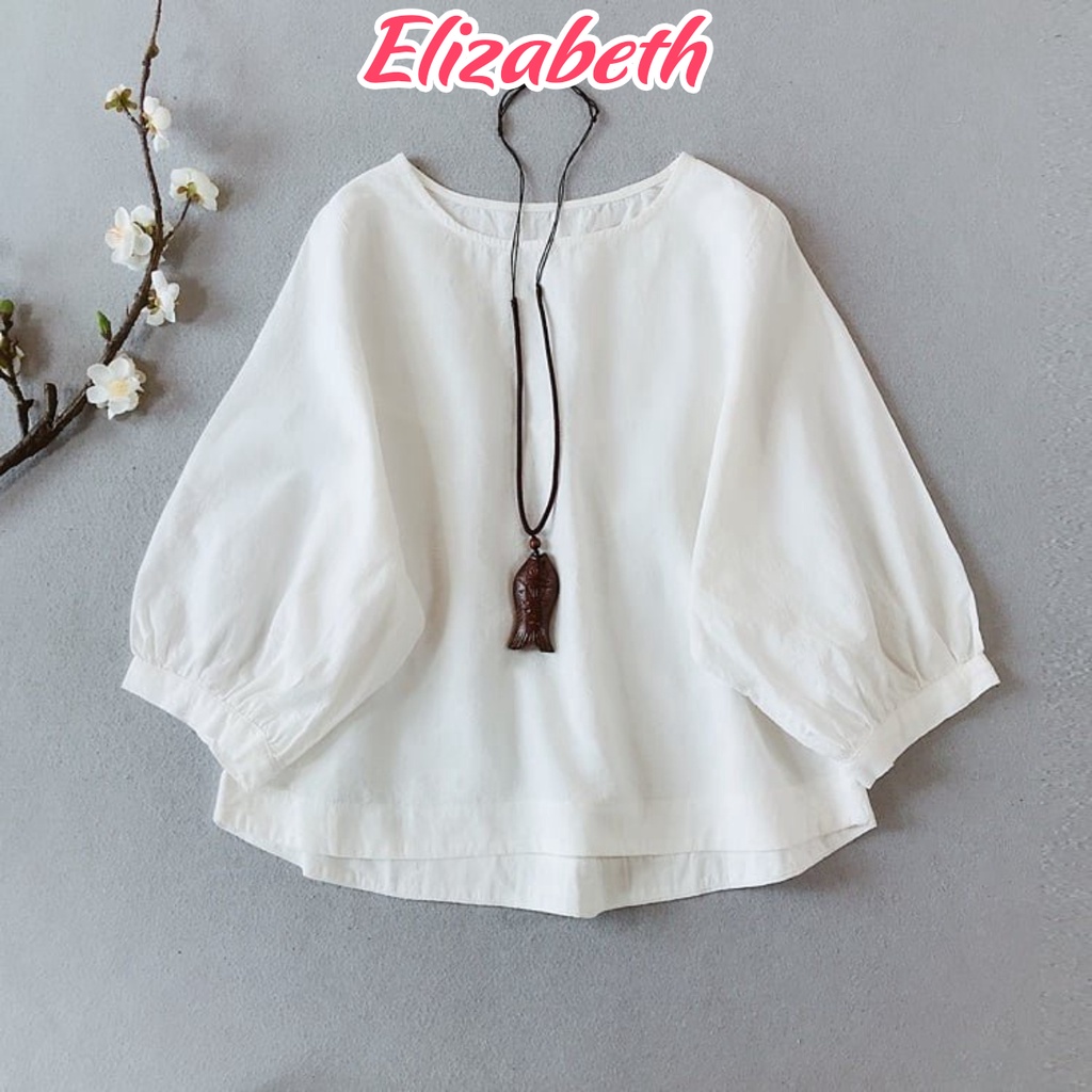 Áo kiểu nữ Hàn Quốc form rộng bigsize Elizabeth chất liệu đũi tơ mềm nhẹ thoáng mát AKH.46