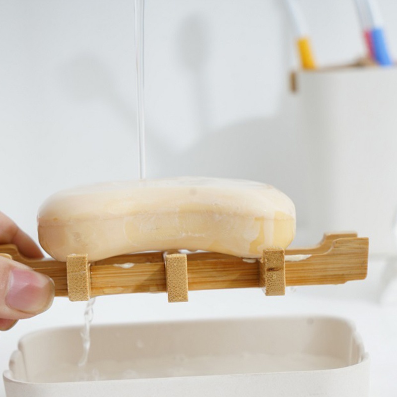 Giá Đỡ Xà Phòng Bằng Tre Tự Dính Tiện Dụng Cho Phòng Tắm / Nhà Bếp