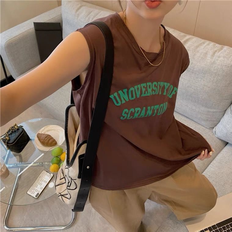 Áo Thun Nữ Không Tay In Chữ Phong Cách Hàn Quốc Mới