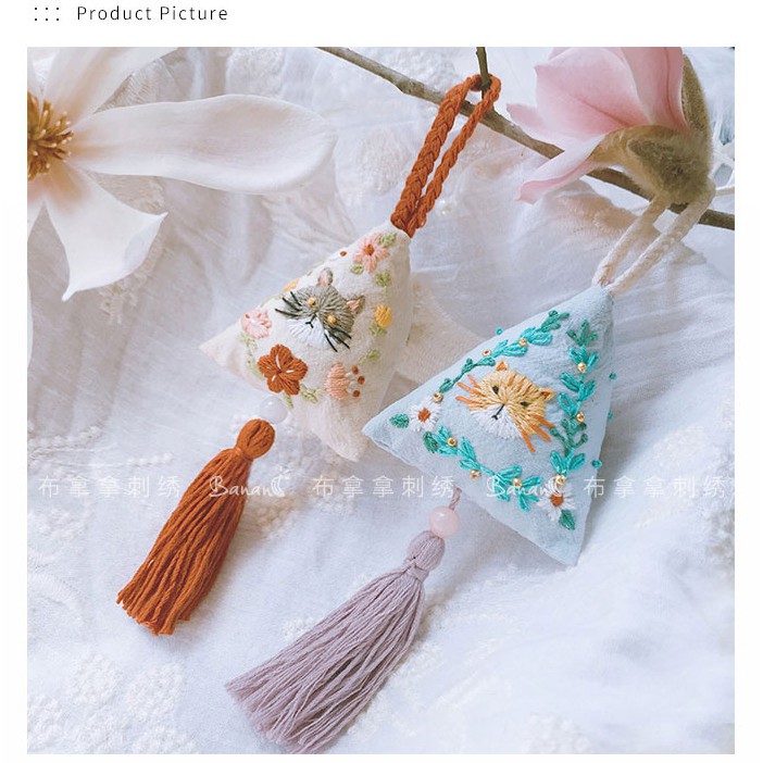 Bộ Kit gói nguyên liệu tự thêu handmade Túi thơm BÁNH Ú - MÈO THỎ MAY MẮN May vá DIY (Có Nhân Thơm) Zen Handmade