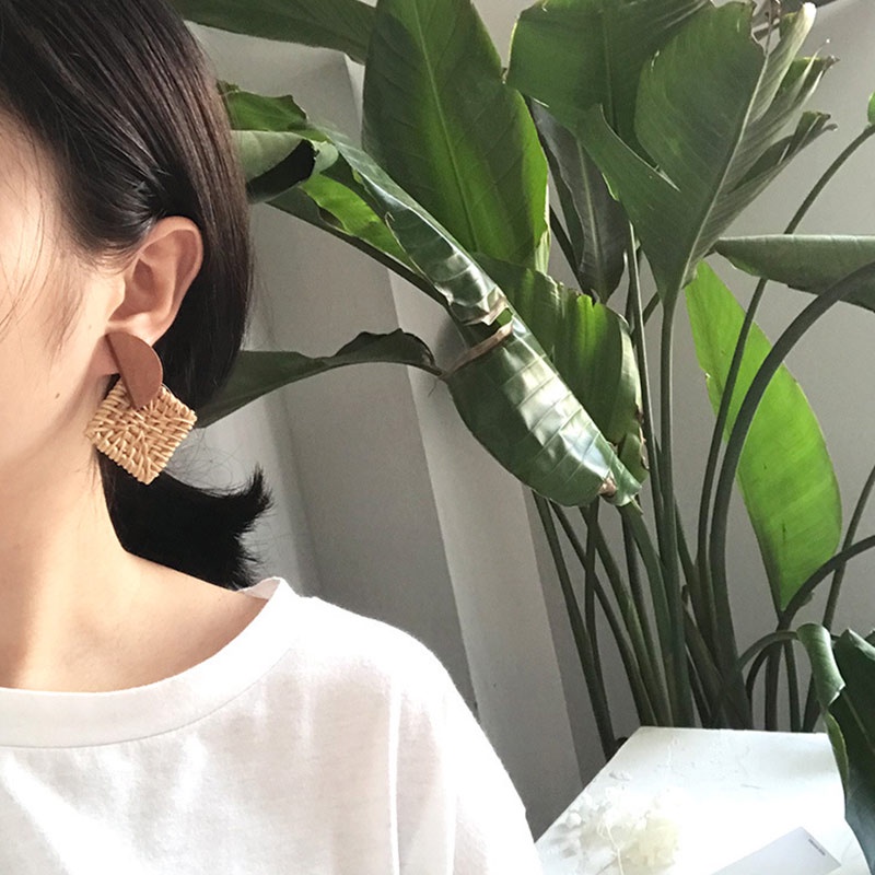 Khuyên Tai Dáng Dài Đan Mây Thủ Công Kiểu Hình Học Thời Trang Hàn Quốc