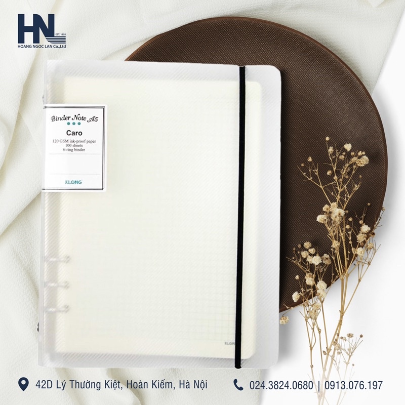 Sổ binder còng bìa nhựa KLong ruột kẻ caro, chấm (dotgrid) khổ A5 - chất giấy dày có ruột #refill MS 994, 995