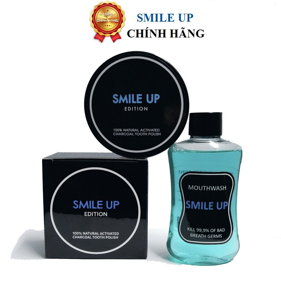 Combo Hủ Bột Trắng Răng Smile Up 80g tặng kèm Nước Súc Miệng Smile Up 80ml