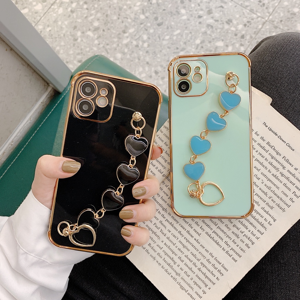 Ốp Điện Thoại Mềm Mạ Điện Hình Trái Tim Có Dây Đeo Cho Iphone 11 12 Pro Max 7 8 Plus X XR XS Max SE 2020 12 Mini