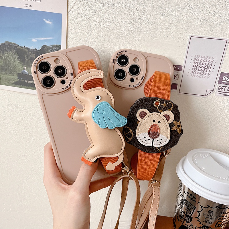Ốp Điện Thoại Hình Sư Tử / Voi Có Dây Đeo Chéo Cho iPhone 12 13 Pro Max iPhone 14 Max X XS XR 7 8 Plus