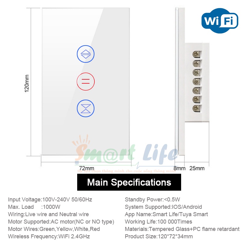 Công tắc điều khiển cửa cuốn cảm ứng thông minh cao cấp Tuya Smart Life Wifi