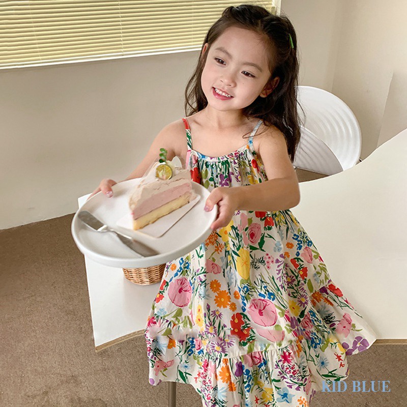 Đầm Công Chúa Hai Dây In Hoa Phong Cách Hàn Quốc Thời Trang Mùa Hè Cho Bé Gái