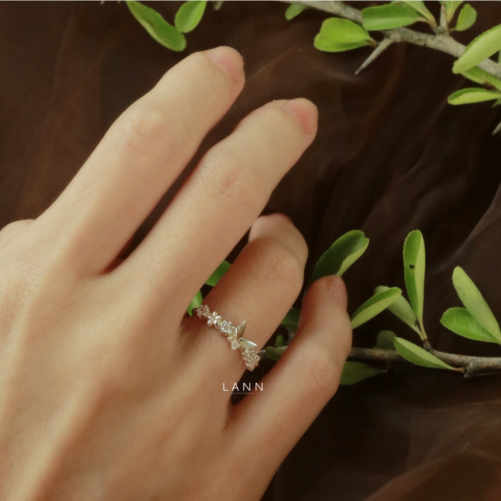 Nhẫn cánh bướm trơn mix đá cách hoa BẠC S925 LANN R301