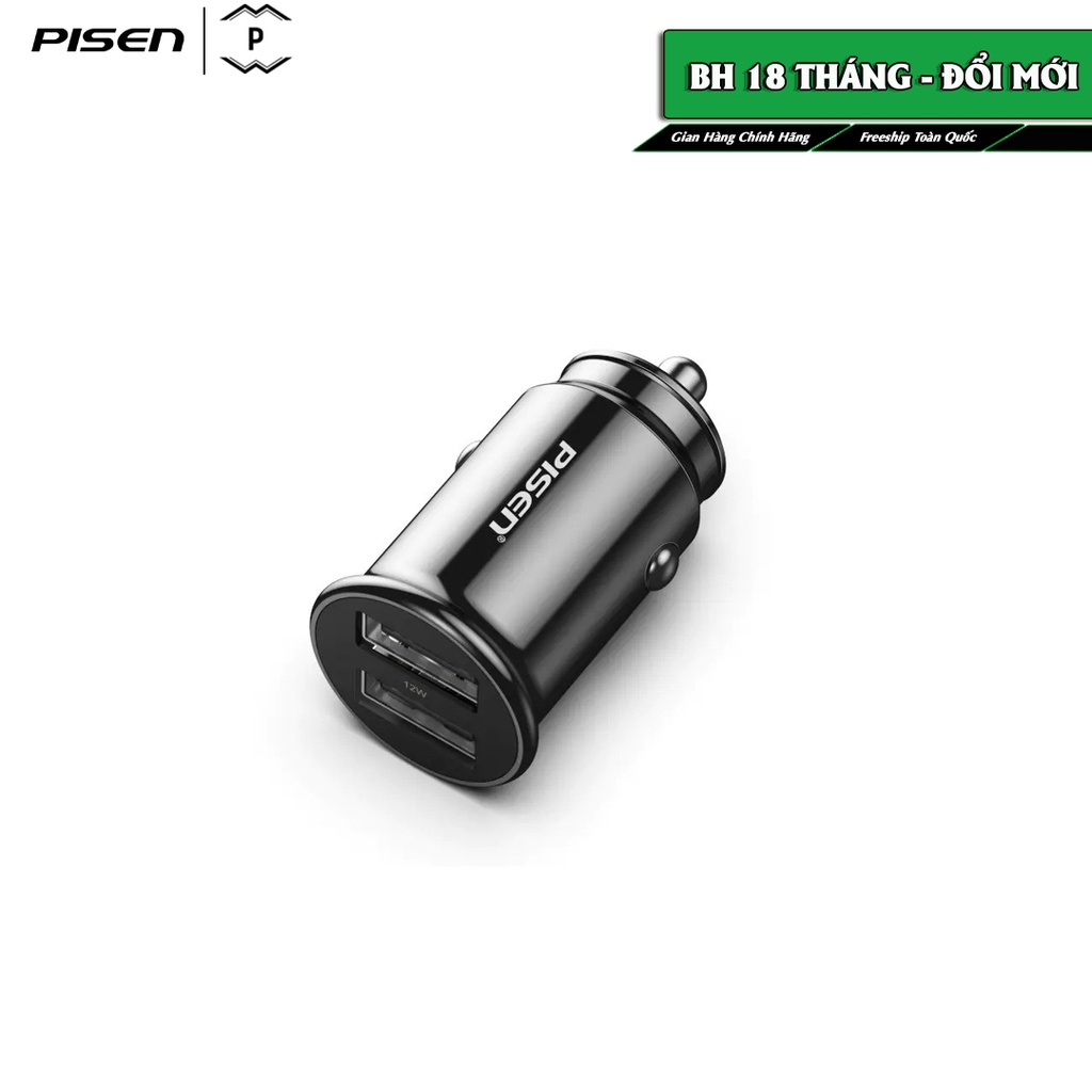 Sạc PISEN Dual USB Car 2.4A - Super small, FAST - (BL-CC01LS)- Hàng chính hãng