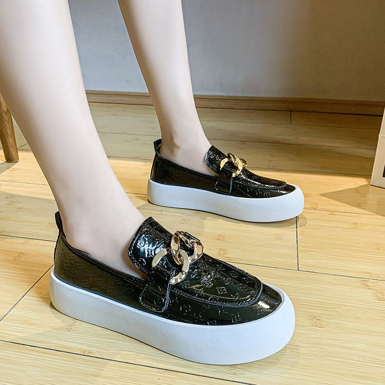 Fashionable Printing PU Leather Loafer Thick Sole Shoes