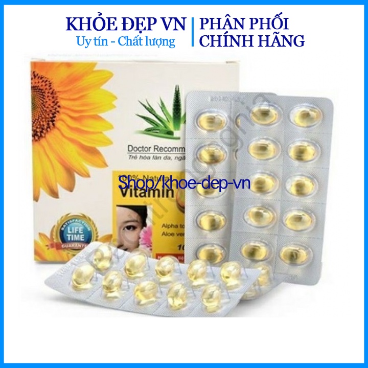 Viên uống đẹp da Vitamin E Vàng USA 4000mcg, Aloe vera 500mg - Hộp 100 viên