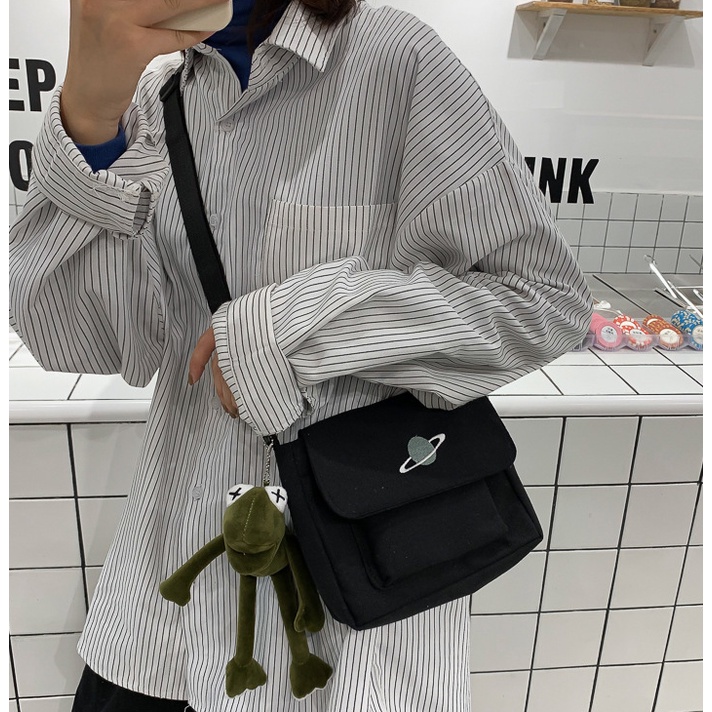 Túi đeo chéo messenger vải trơn hành tinh basic thời trang Hàn Quốc cho học sinh sinh viên