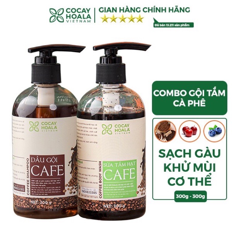 Combo dầu gội - sữa tắm cafe dành riêng cho nam giới, sạch gàu,kích thích mọc tóc, chăm sóc da hoàn hảo cocayhoala