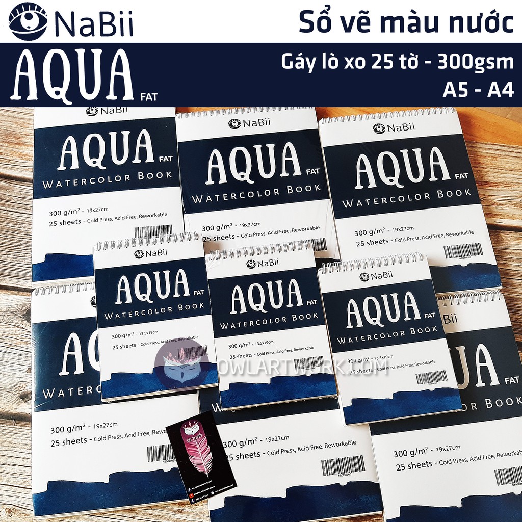 Sổ giấy vẽ màu nước NaBii Aqua Fat 300gsm 25 tờ