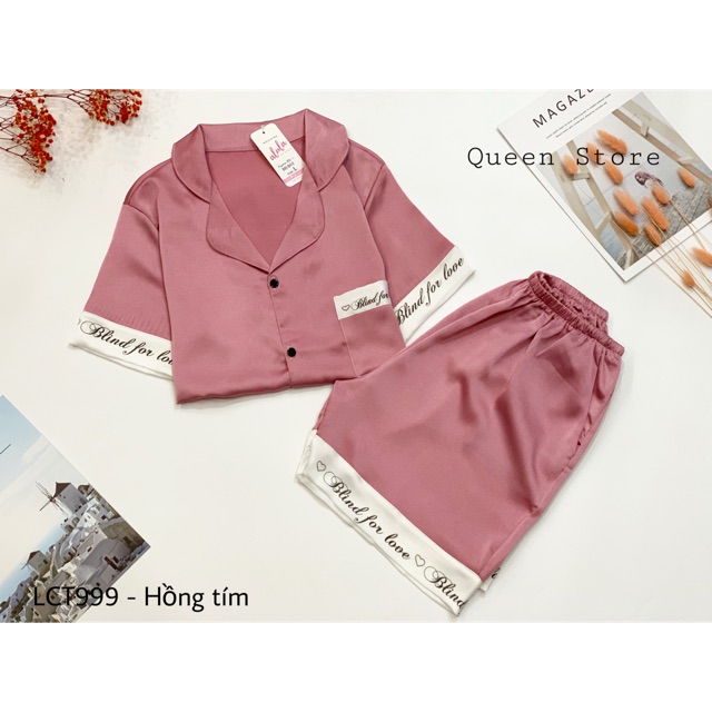 Bộ Đồ Ngủ - Bộ Mặc Nhà Lụa satin phối chữ Cộc Đùi