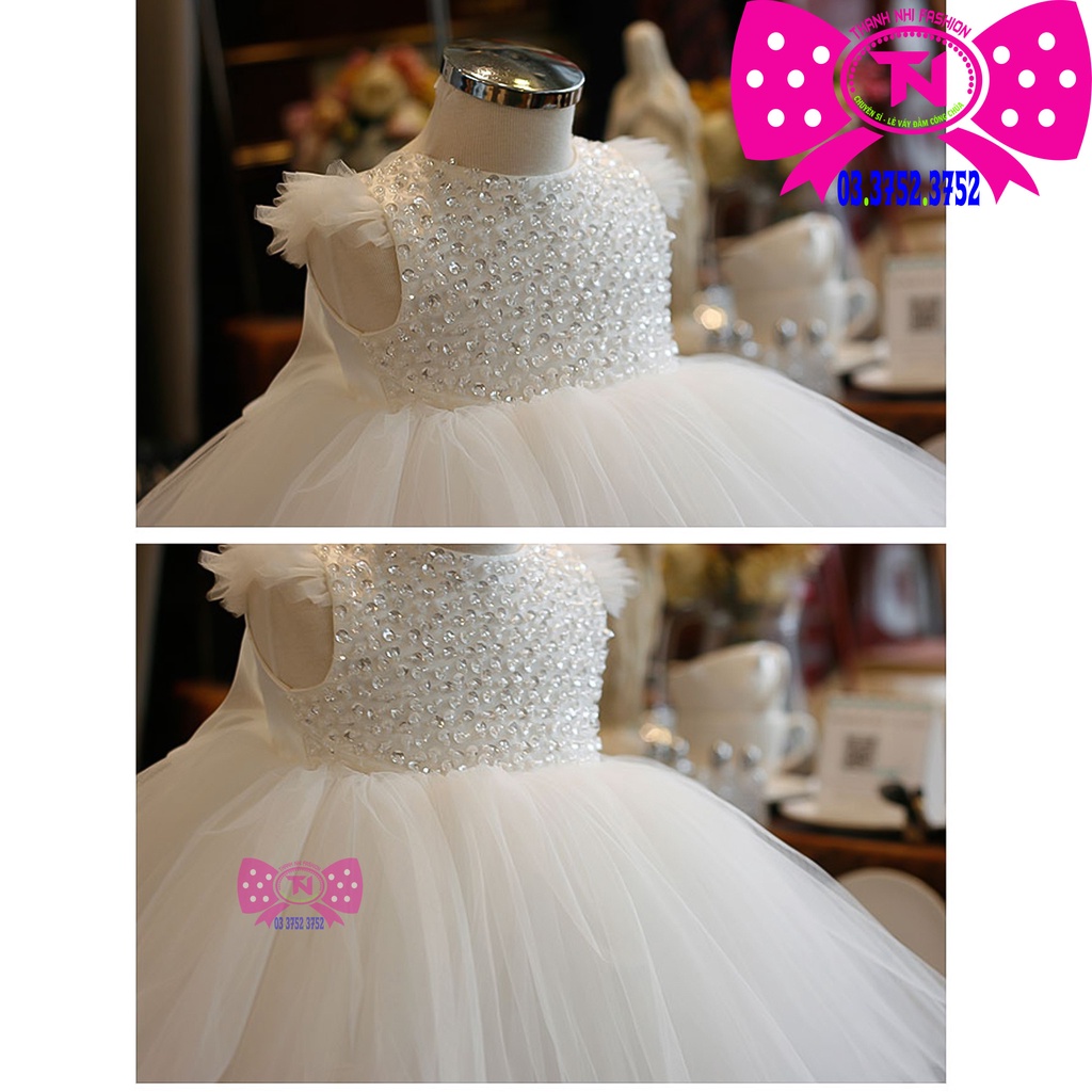 Váy Bé Gái Màu Trắng Kết Cườm Thân Trên Phong Cách Tiểu Thư - Váy Công Chúa TN1742022002