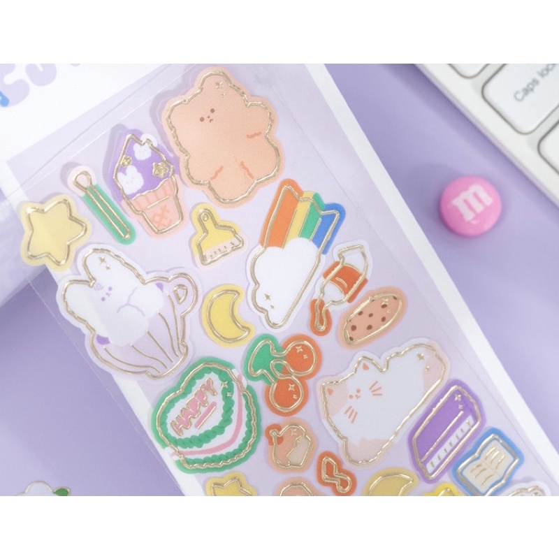 Sticker cute/ Tấm sticker hình dán Cute Bear dễ thương trang trí sổ planner bullet journal Hàn Quốc Tẻn Tẻn