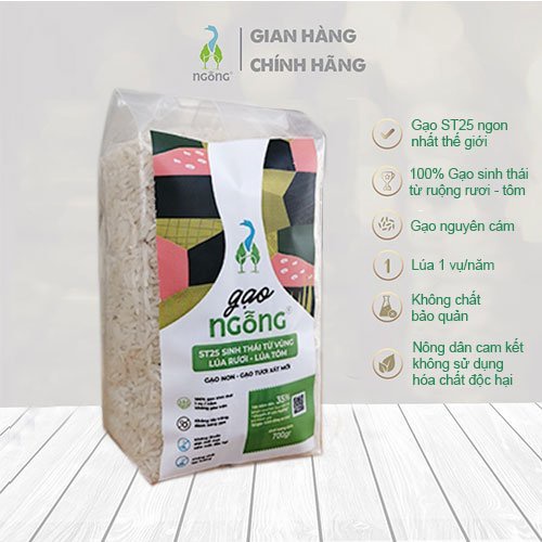 Gạo Ngỗng Sinh Thái ST25_Gạo Sạch Ruộng Rươi -Tôm Gói 700gr