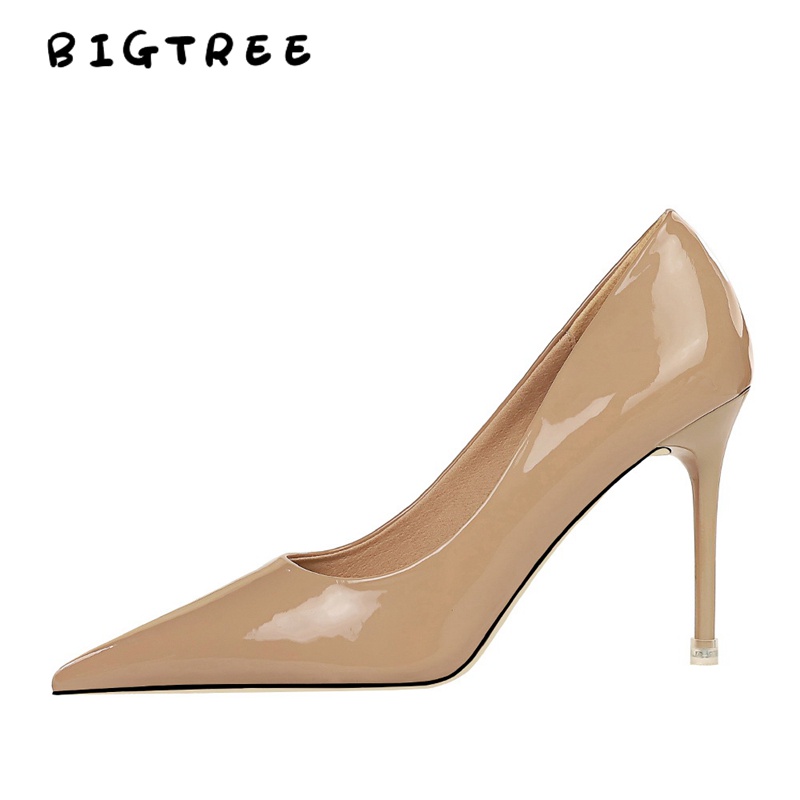 Giày cao gót BIGTREE 1932-2 9.5cm mũi nhọn bằng da phong cách Hàn Quốc