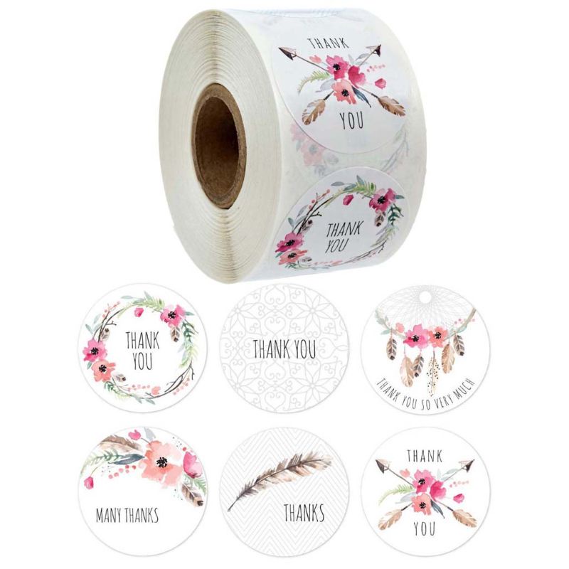 Cuộn 500 Nhãn Dán Họa Tiết Hoa Thank You Trang Trí Sổ Tay Dịp Giáng Sinh 6 Kiểu