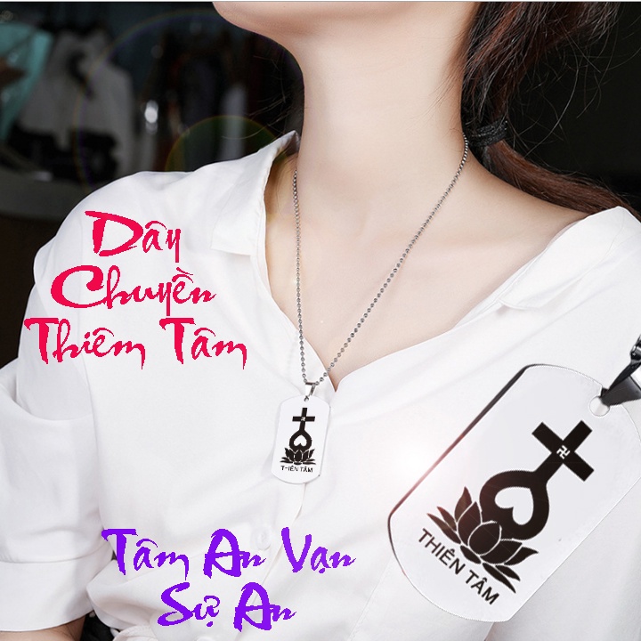 Dây chuyền inox thẻ bài khắc dấu thiên tâm - Đem lại bình an, may mắn cho người đeo
