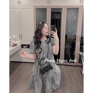Váy kẻ cổ phối ren đuôi cá