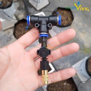 5 béc phun sương đồng 1 hướng chân tê 8mm  có van áp