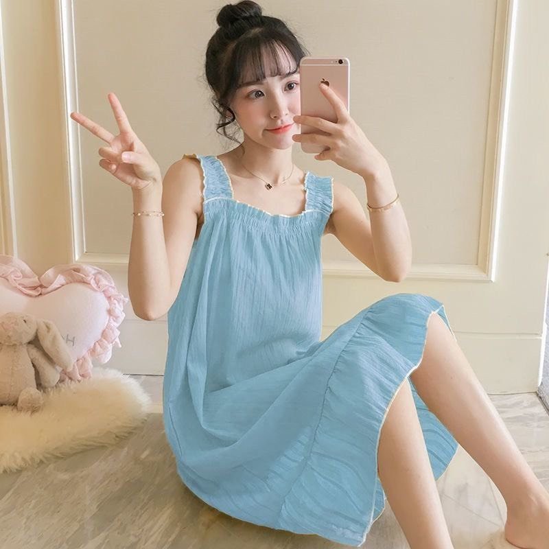 Váy ngủ 2 dây váy mặc ở nhà mùa hè dễ thương ngọt ngào  phong cách Hàn Quốc