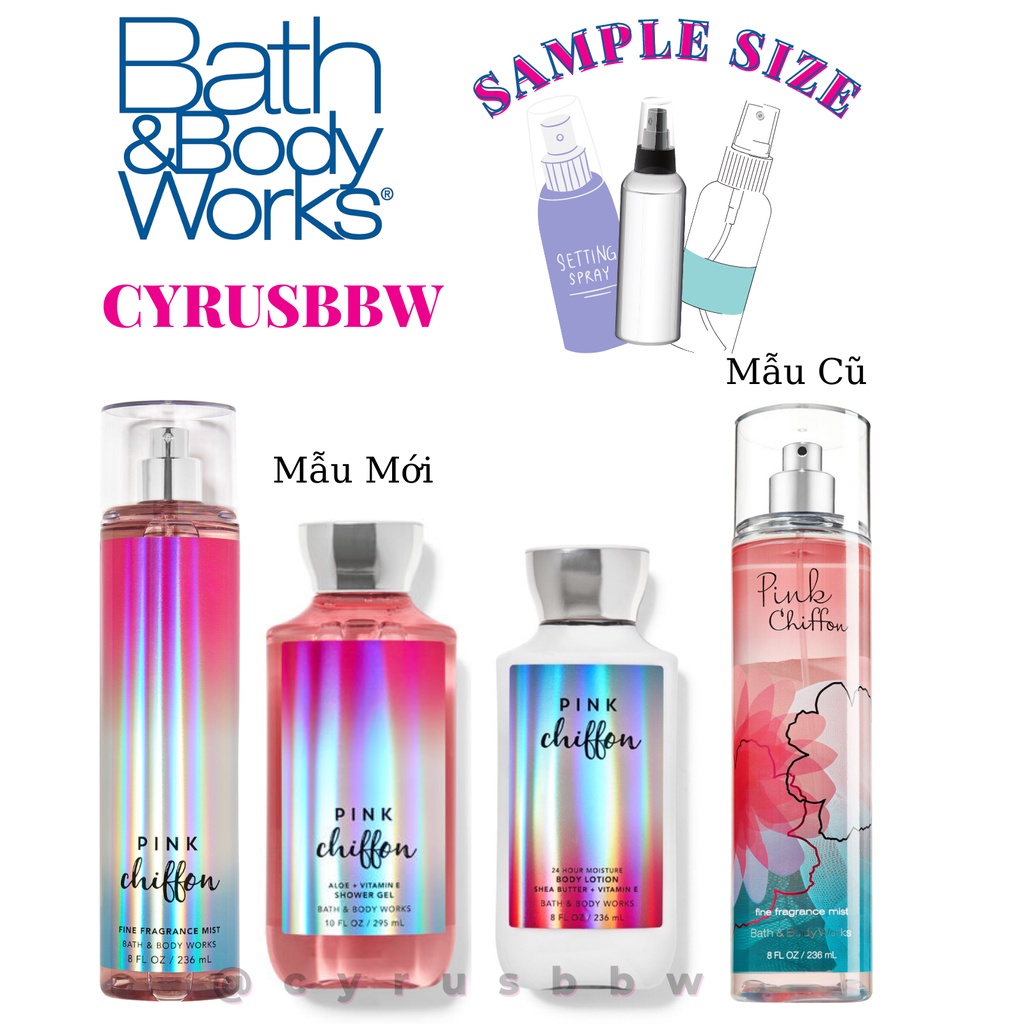 Bộ Sản Phẩm Mist Xịt Toàn Thân, Gel Tắm, Lotion Dưỡng Thể Bath & Body Works Pink Chiffon Từ Mỹ