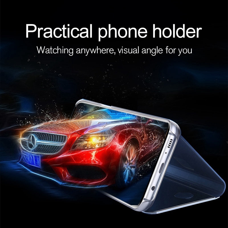 Bao da điện thoại nắp lật mặt gương trong suốt thông minh cho Samsung Note 8/ 9/ 10 S10/ S10 plus