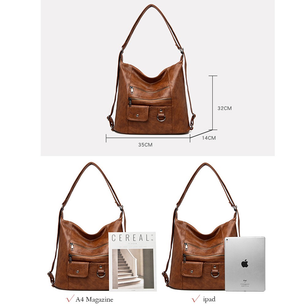 Túi xách da cỡ lớn LEACAT phong cách vintage thời trang cho nữ