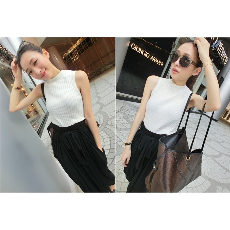 Áo dệt kim SUXI không tay dáng ngắn thiết kế đơn giản trẻ trung