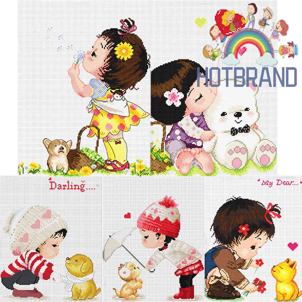 Bộ Tranh Thêu Chữ Thập 11CT DIY Hình Cô Gái Và Động Vật