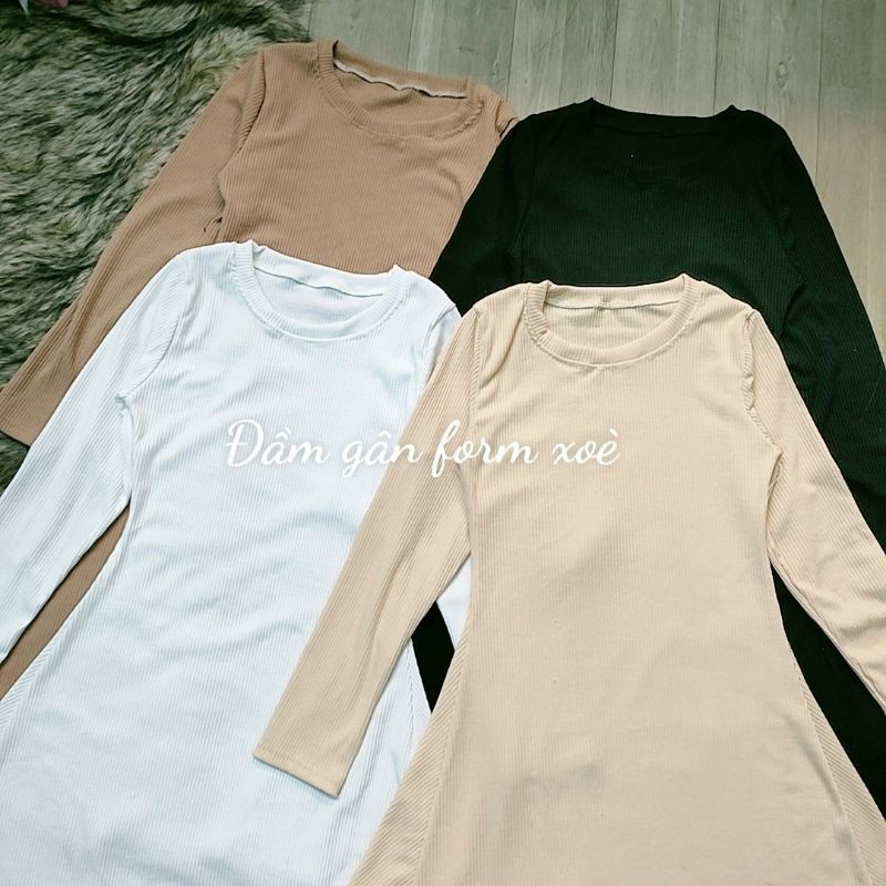 Đầm gân tay dài phôm xoè_UN